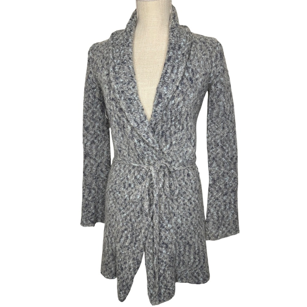Free People Mohair‎ Blend Long Belted Cardigan Small Gray/Blue